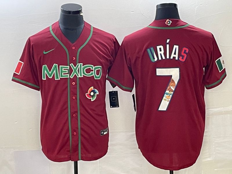 Men 2023 World Cub Mexico #7 Urias Red camo Nike MLB Jersey13
